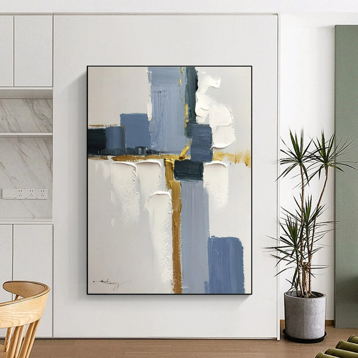 Huge Modern Abstract Painting for Attic Living Space Characterful Design