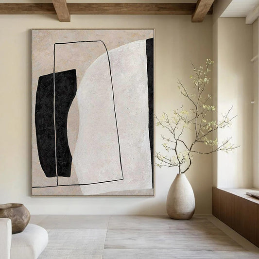 Oversized Hand-Painted Modern Abstract Mural for Living Room Alcoves