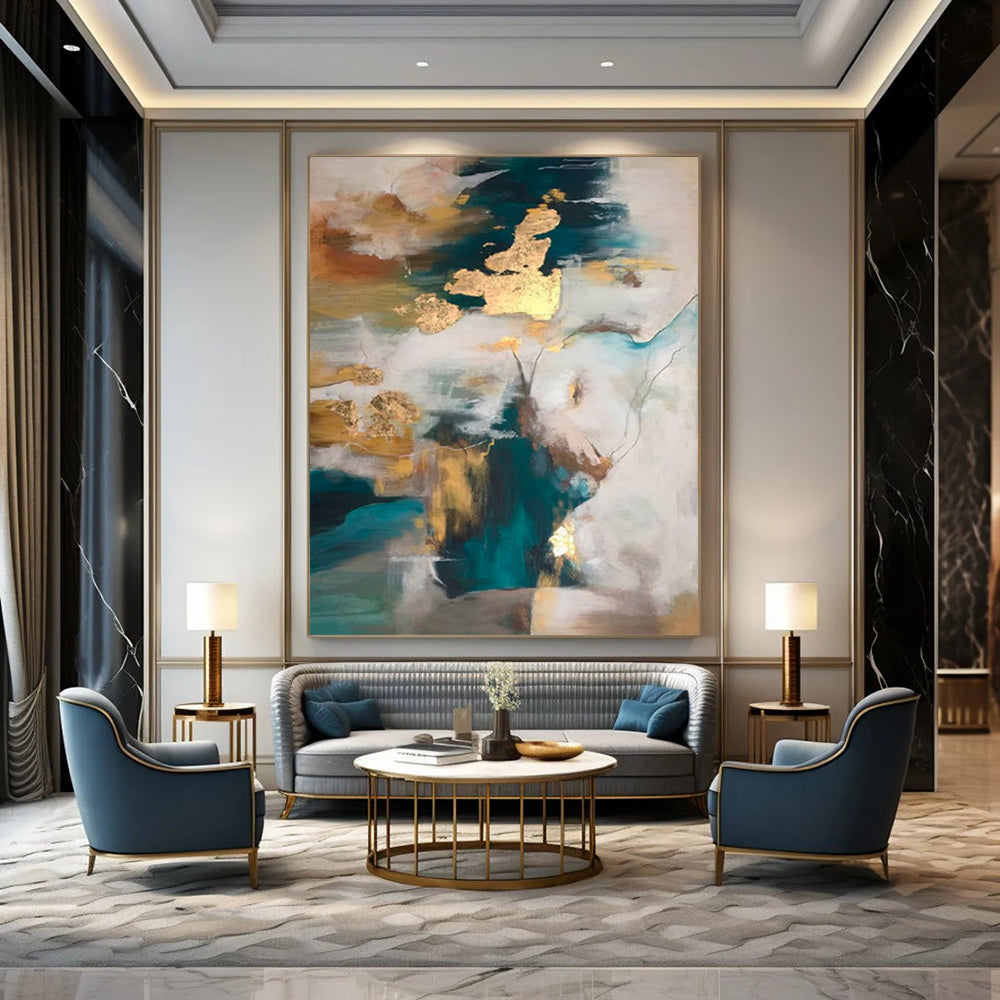 Huge Hand-Painted Contemporary Abstract Painting for Stylish Bar Private Rooms