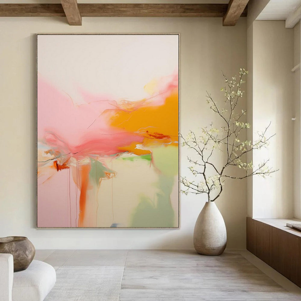 Large Hand-Painted Contemporary Abstract Wall Art for Dining Room Behind China Cabinets