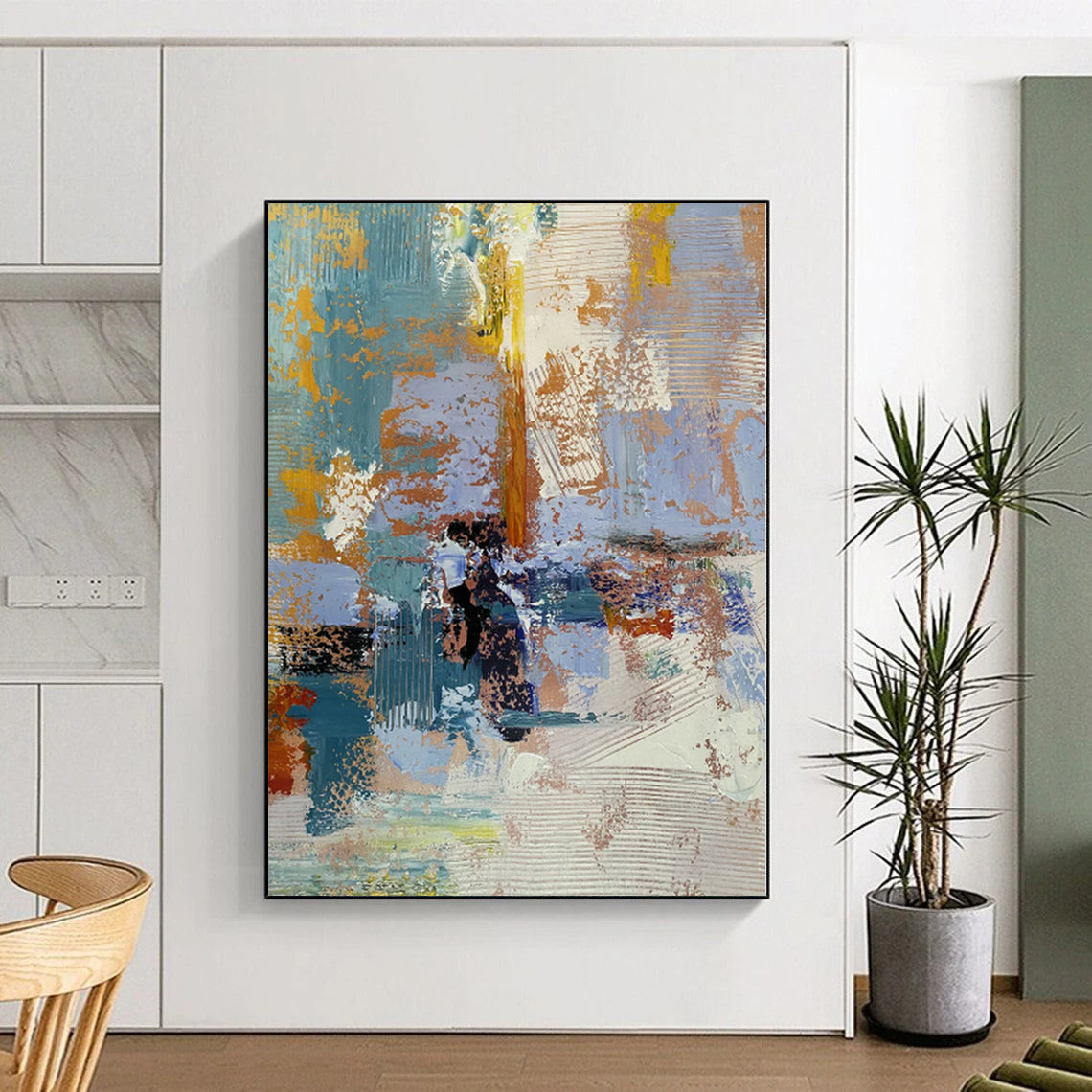 Oversized Abstract Wall Art for Chicken Coop Interiors - Custom Mixed Media on Linen