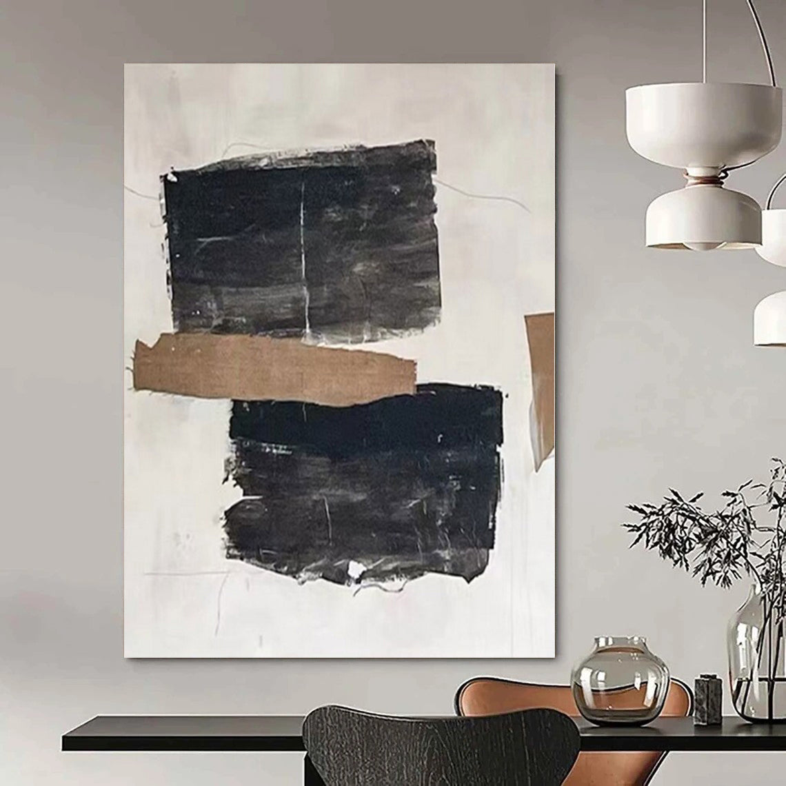 Cozy Hand-Painted Abstract Mural for Living Room Dining Nooks