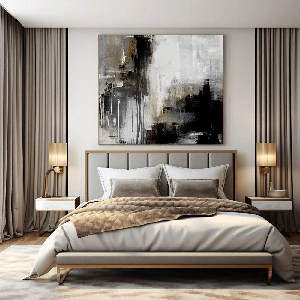 Giant Hand-Painted Contemporary Abstract Art for Living Room Behind Console Tables