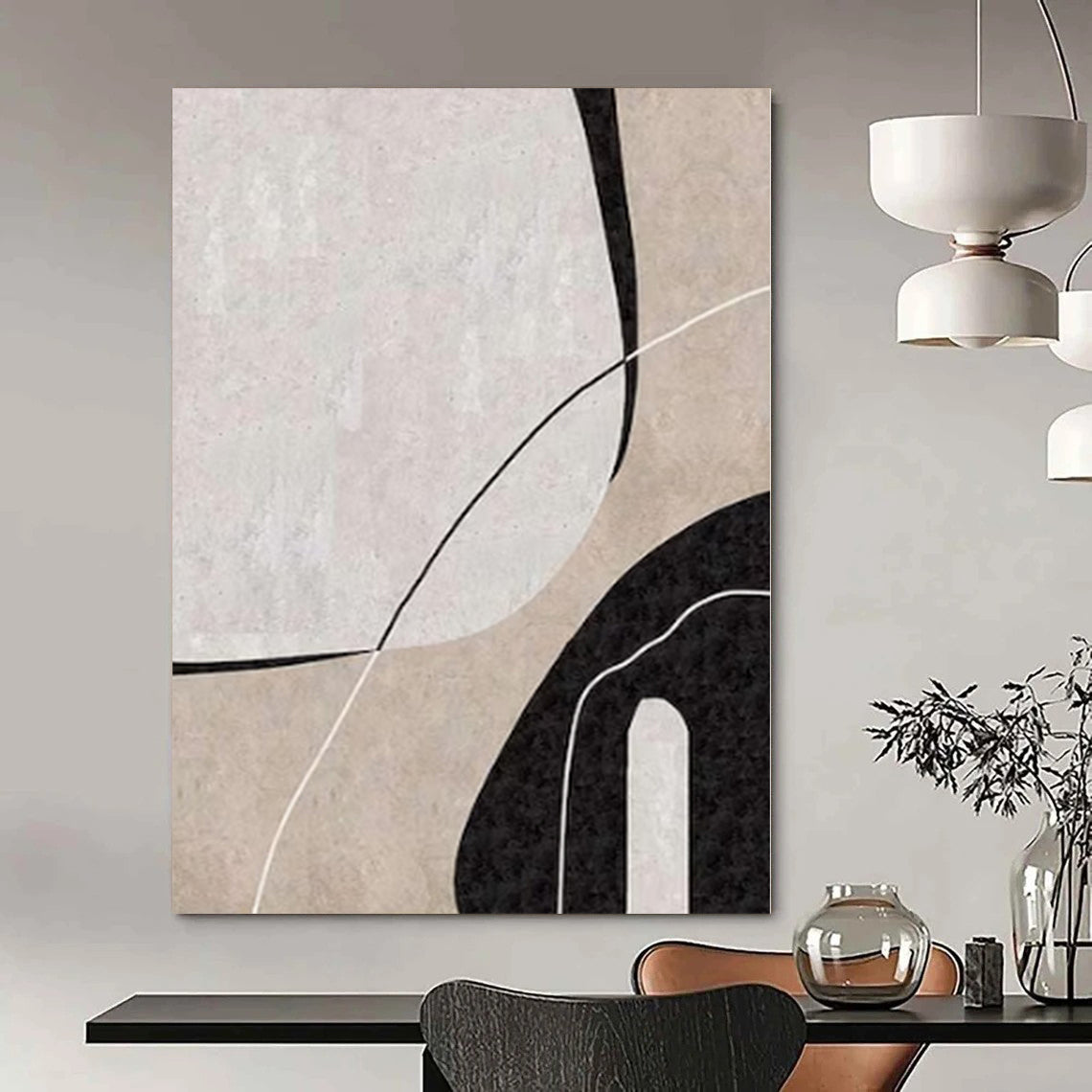 Sophisticated Hand-Painted Abstract Art for Living Room Behind Sideboards
