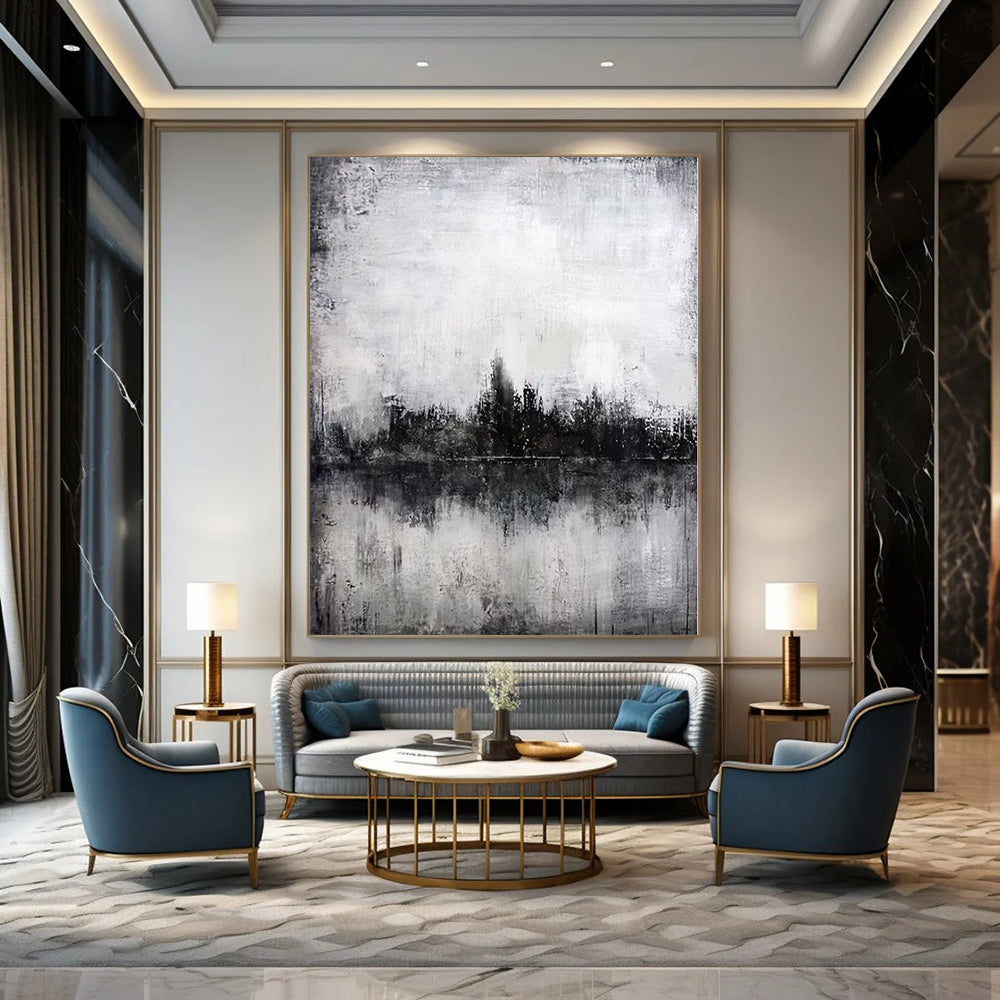 Oversized Hand-Painted Contemporary Abstract Mural for Family Dining Alcoves