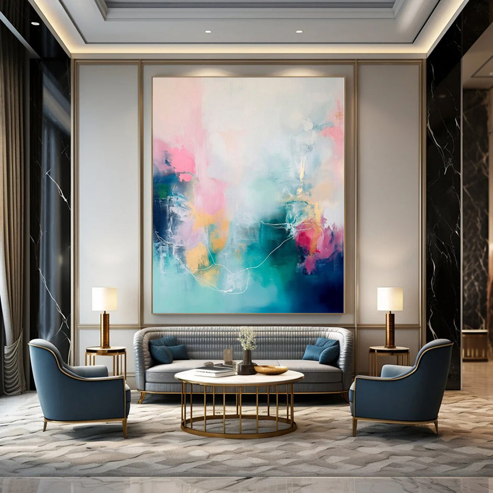 Oversized Hand-Painted Modern Abstract Mural for Dining Room Wine Cellar Areas