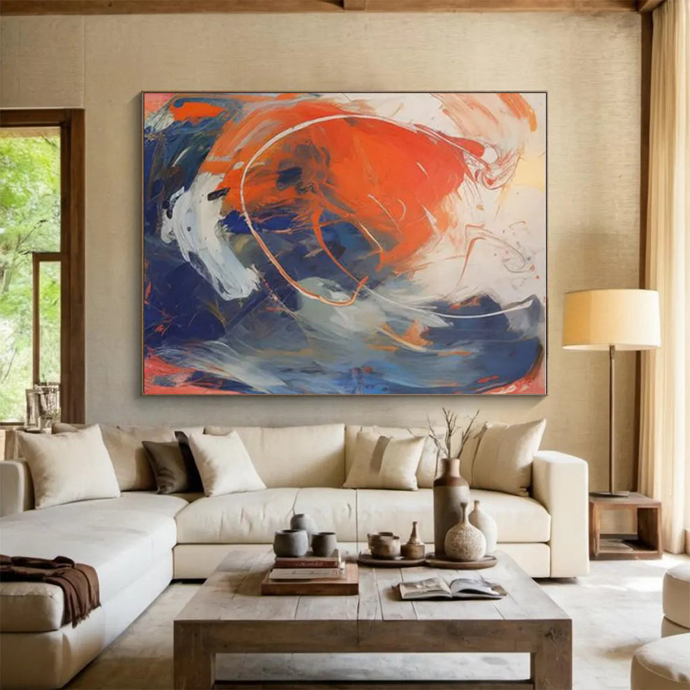 Modern Gigantic Abstract Painting for Loft-Style Master Bedroom Feature Wall