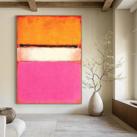 Giant Hand-Painted Contemporary Abstract Painting for Dining Room Behind Dining Hutches