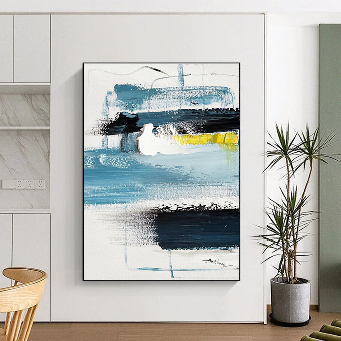 Made-to-Order Oversized Hand-Painted Abstract Art for Living Room Entertainment Wall