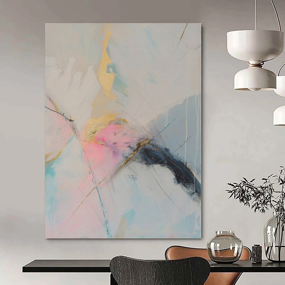 Extra-Vast Hand-Painted Modern Abstract Art for Dining Room Behind Dining Benches
