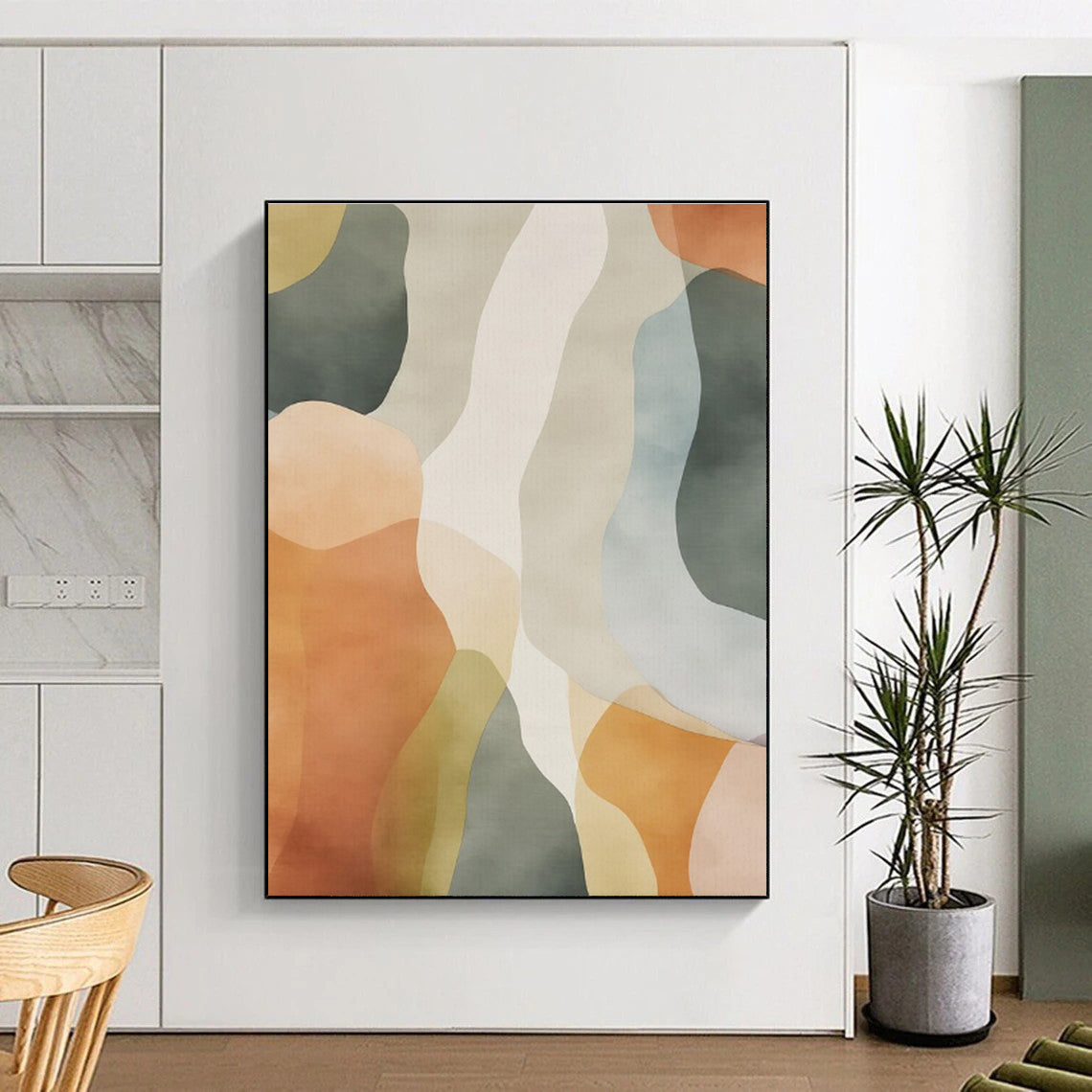 Monumental Modern Abstract Painting for Kitchen Island Backdrop in Contemporary Kitchens