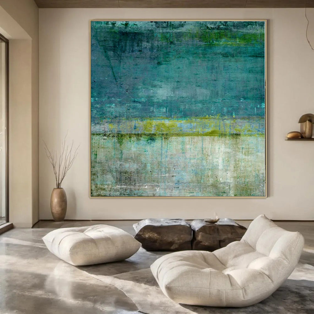Custom Oversized Abstract Canvas for Balcony Lounges - Hand-Painted Acrylic