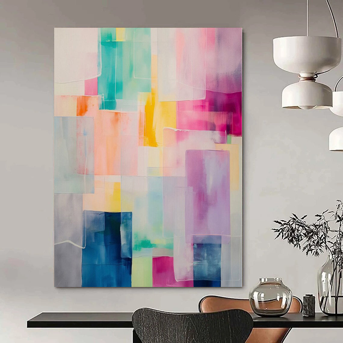 Oversized Hand-Painted Modern Abstract Mural for Dining Room Outdoor Dining Areas