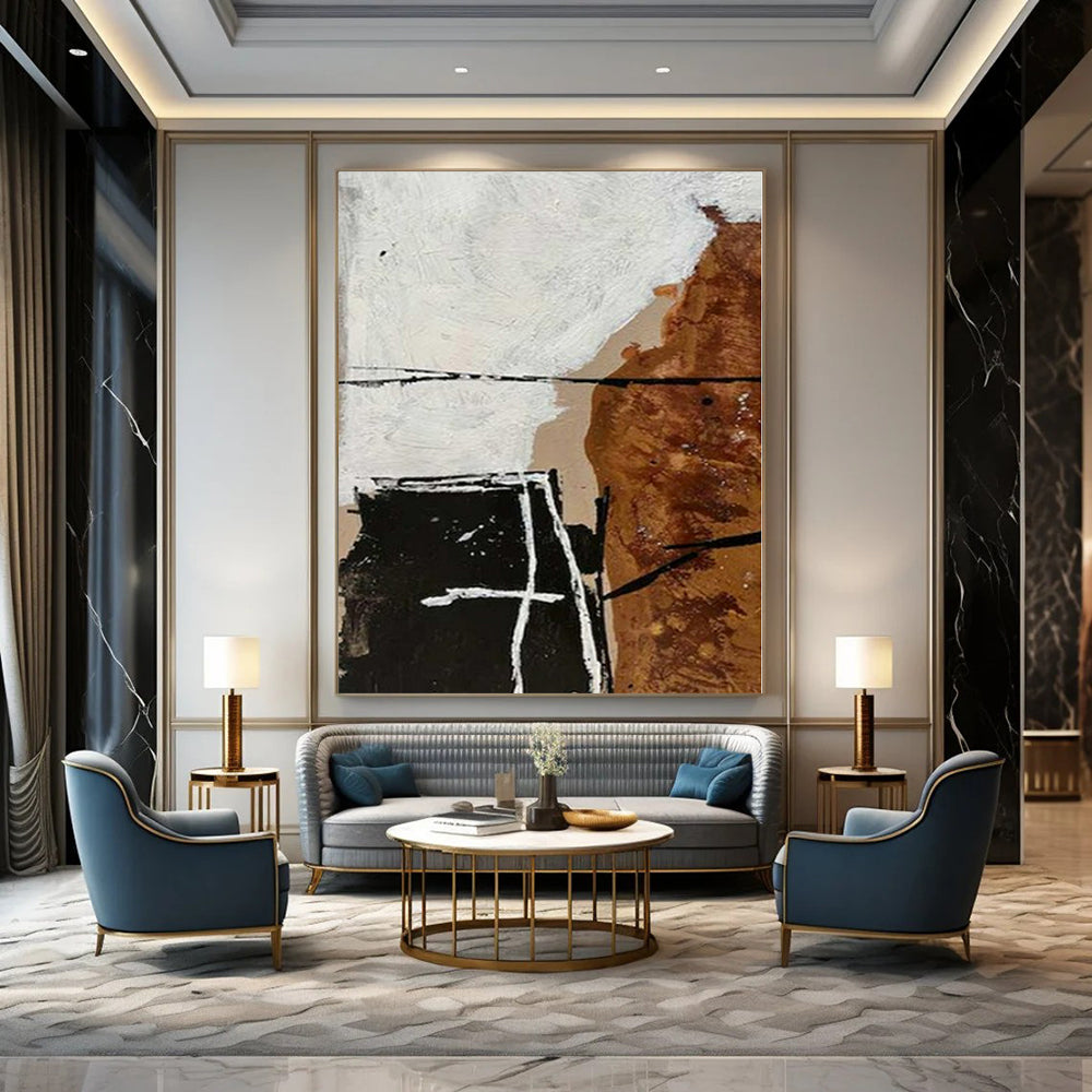 Colossal Hand-Painted Contemporary Abstract Canvas for Living Room Foyer Adjacent Walls