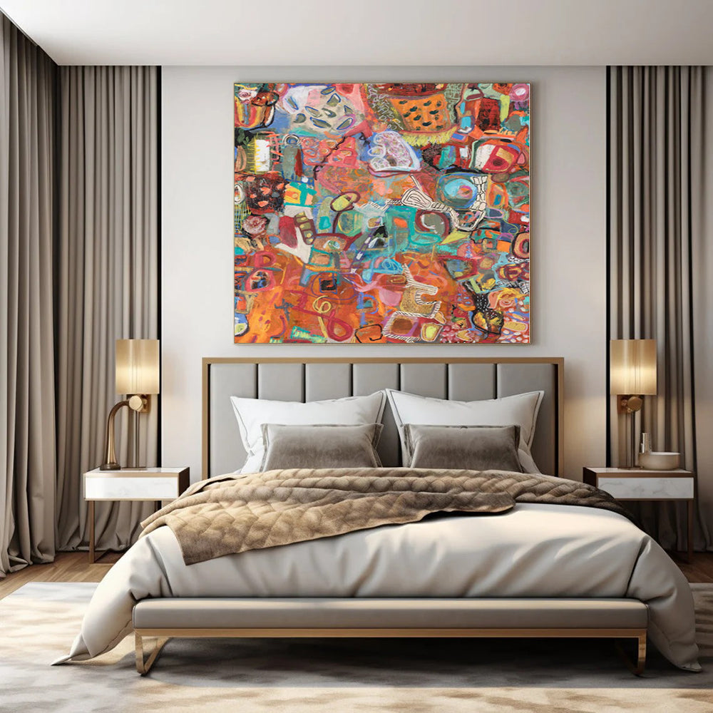 Extra-Vast Hand-Painted Modern Abstract Mural for Dining Room Bay Windows
