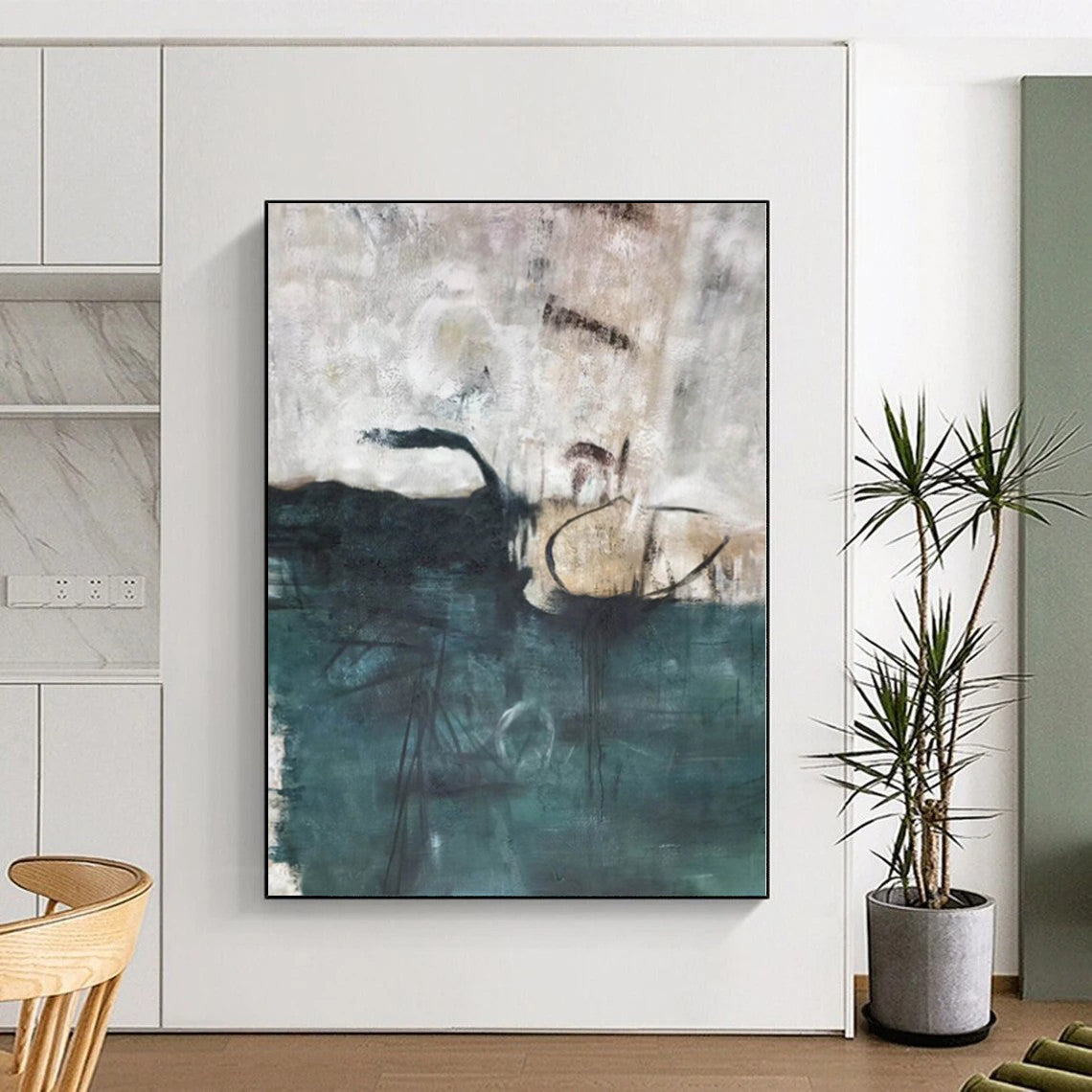 Giant Hand-Painted Abstract Art for Basement Recreation and Gaming Zones
