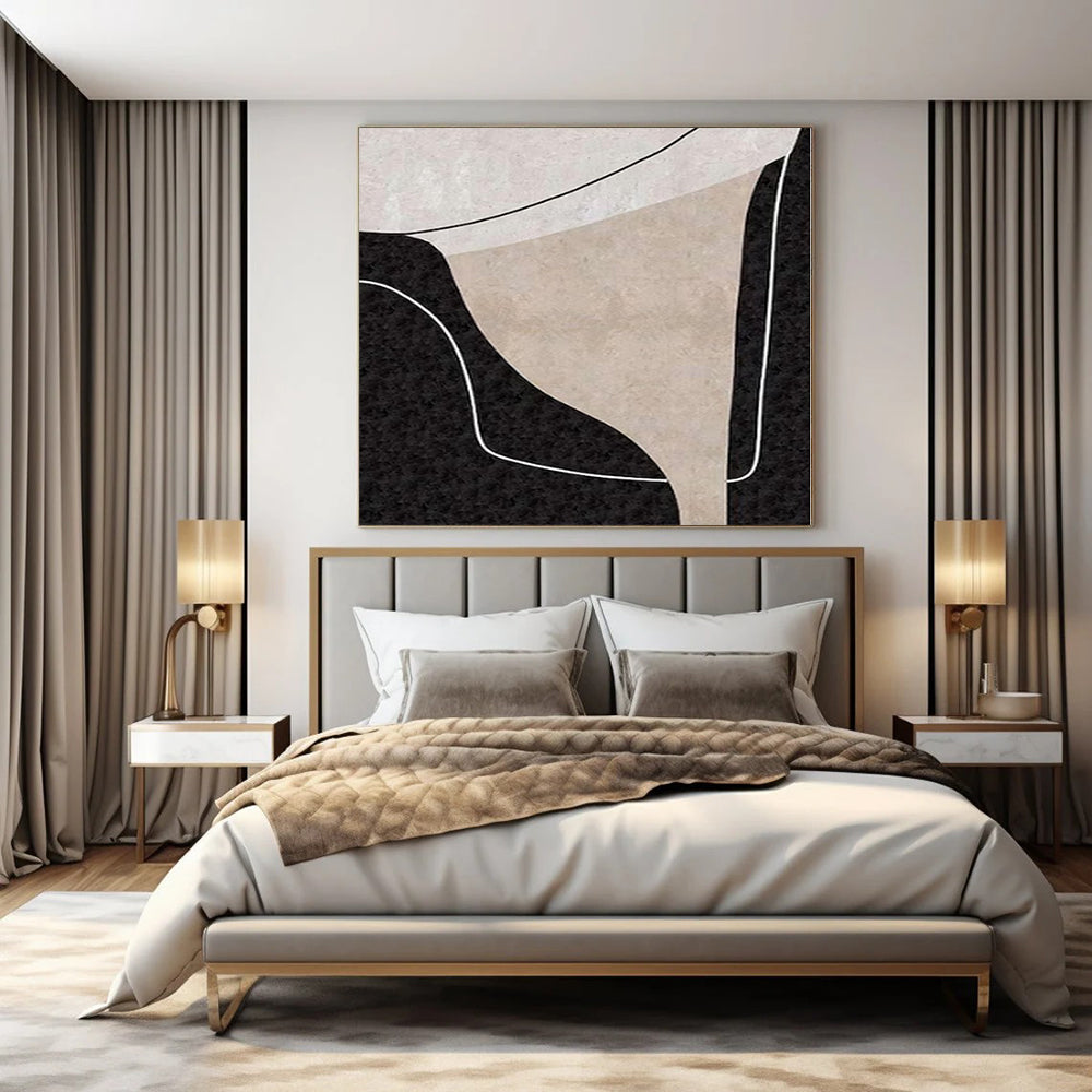 Spectacular Hand-Painted Abstract Canvas for Living Room Above Bookcases