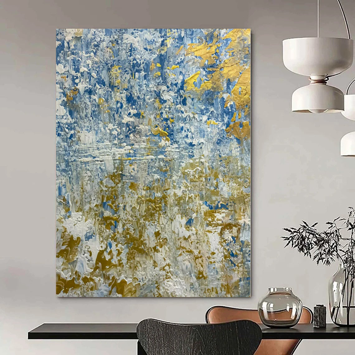 Large Hand-Painted Contemporary Abstract Wall Art for Bedroom Behind Armchairs