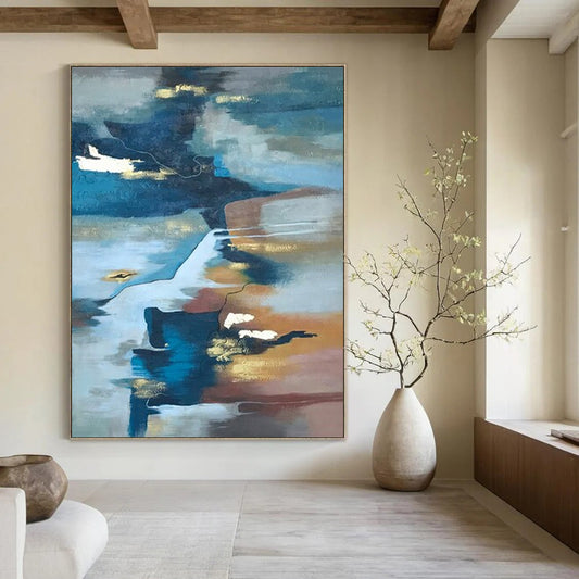 Large-Scale Hand-Painted Contemporary Abstract Mural for Boutique Hotel Spa Areas