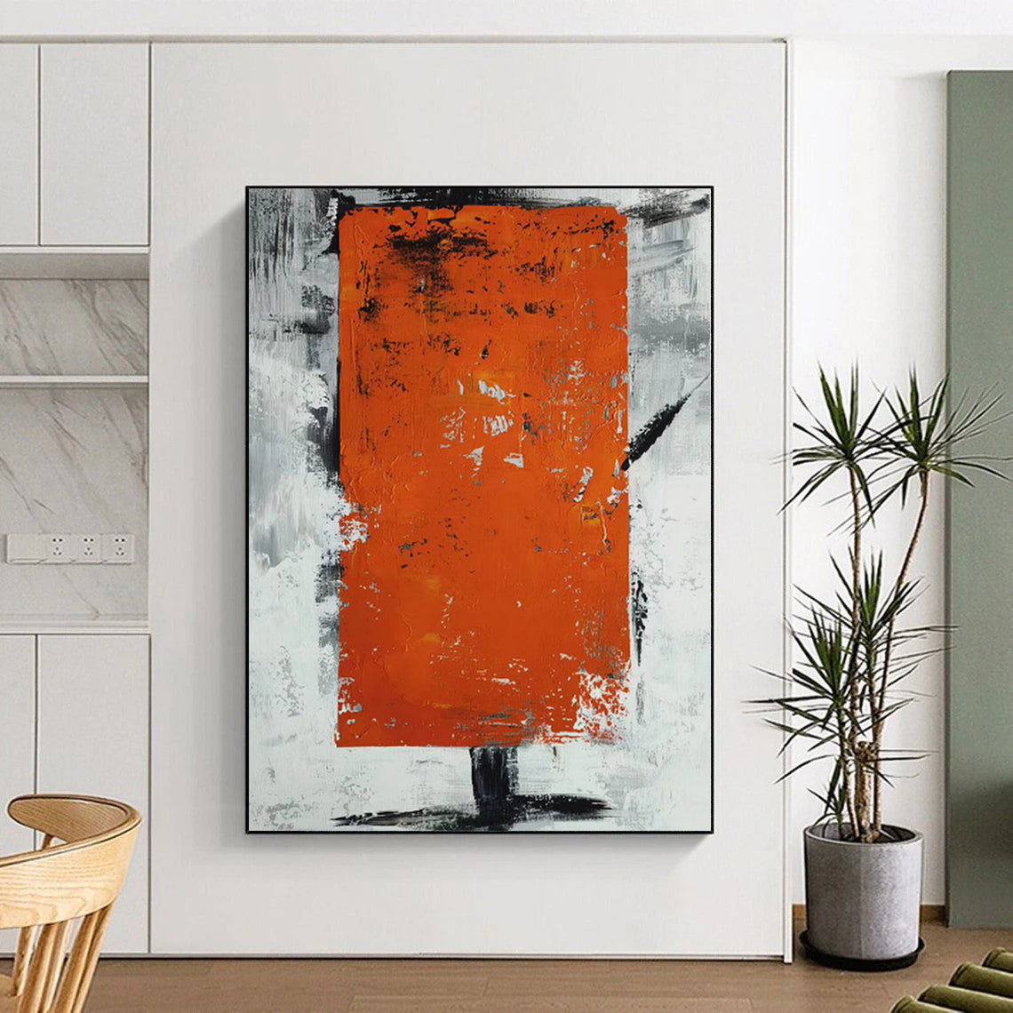 Monumental Custom Abstract Painting for Home Library Bookcase Back Walls
