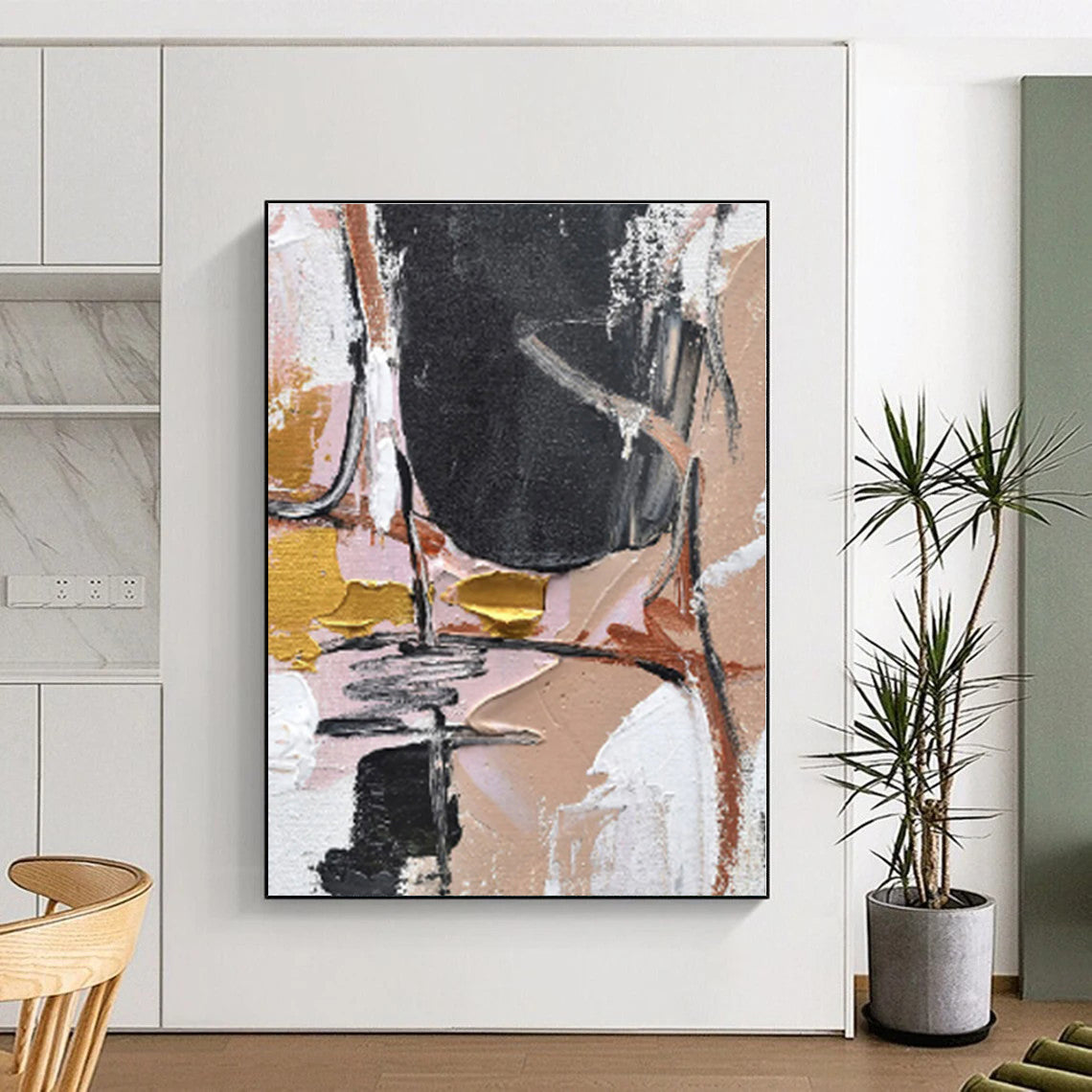Staggering Abstract Cubist Hand-Painted Painting for Home Bar Social Wall