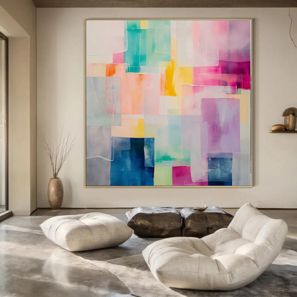 Oversized Hand-Painted Modern Abstract Mural for Dining Room Outdoor Dining Areas