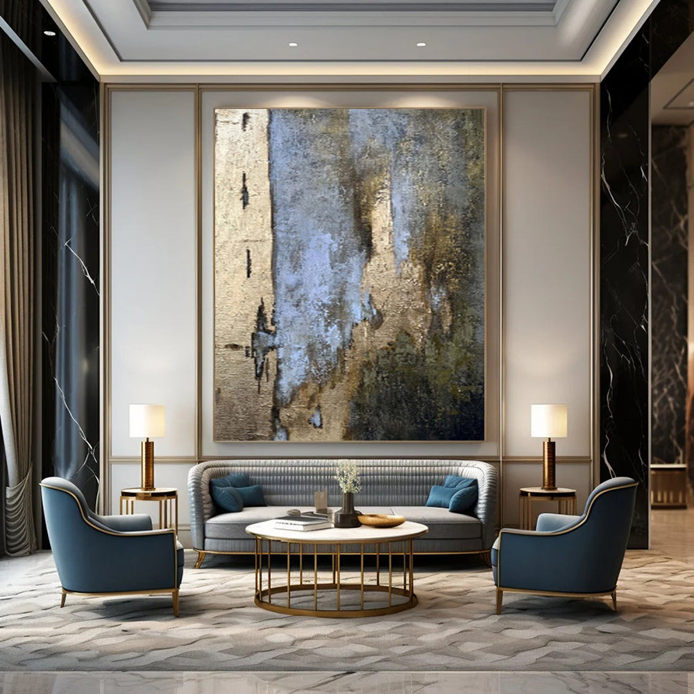 Oversized Hand-Painted Modern Abstract Mural for Upscale Hotel Restaurants