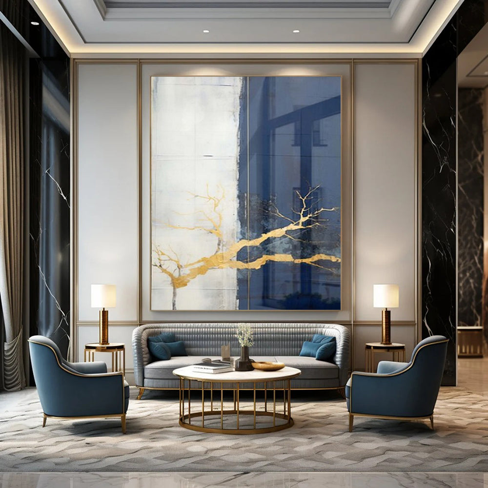 Extra-Huge Hand-Painted Modern Abstract Canvas for Family Home Basement Recreational Areas