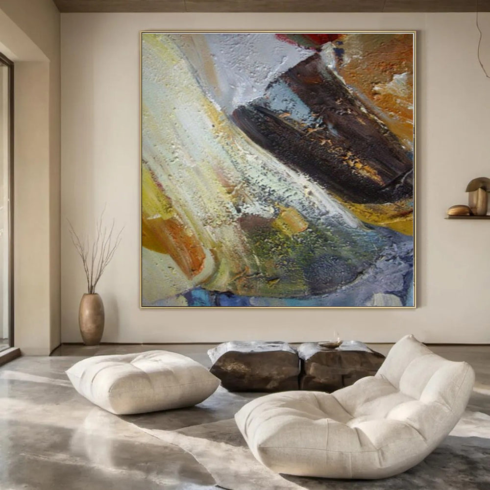 Large-Scale Hand-Painted Abstract Mural for Living Room and Hallway