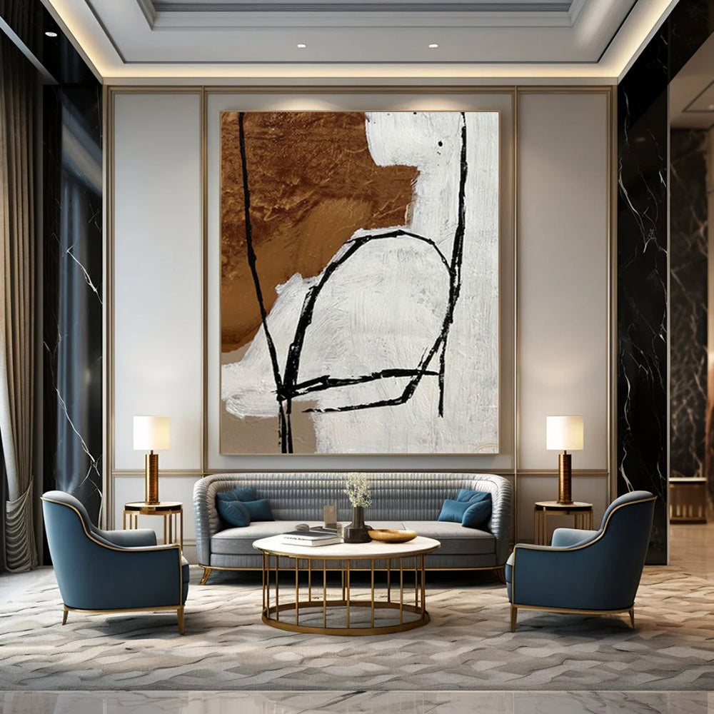 Oversized Hand-Painted Contemporary Abstract Mural for Living Room Open Walls