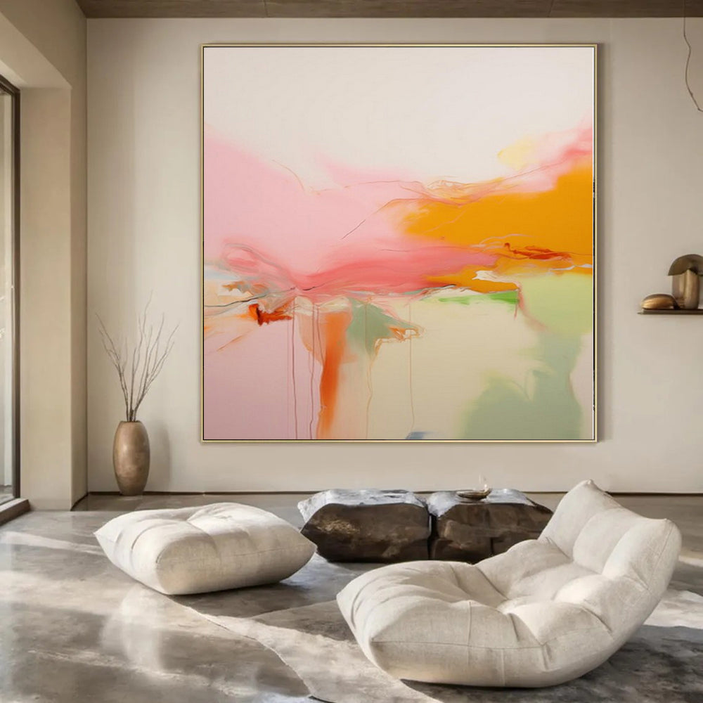 Large Hand-Painted Contemporary Abstract Wall Art for Dining Room Behind China Cabinets