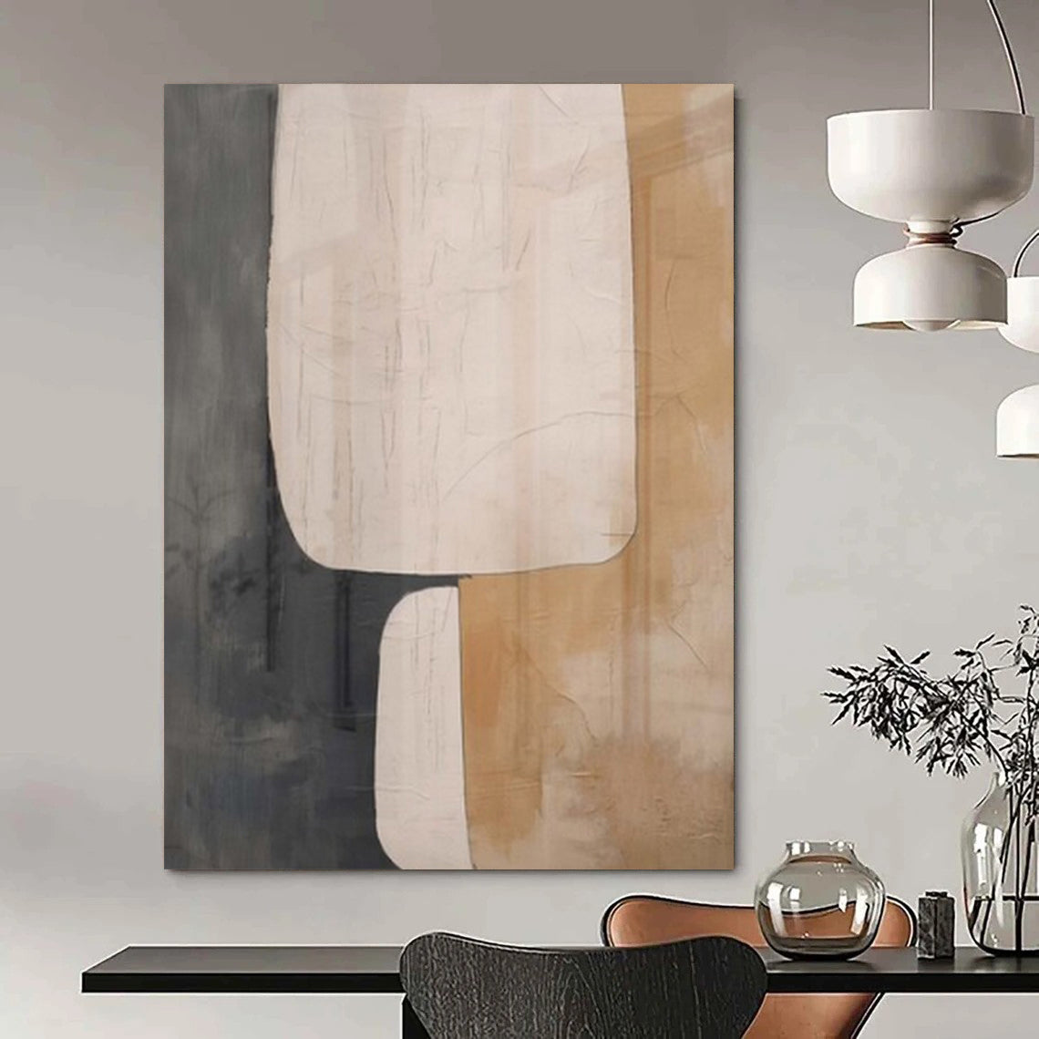 Oversized Hand-Painted Modern Abstract Painting for Family Home Sunrooms
