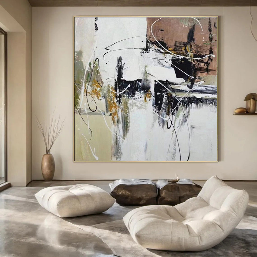 Immense Abstract Canvas for Tiny House Interiors - Hand-Painted Mixed Media on Canvas