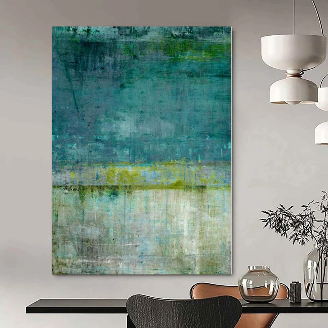 Custom Oversized Abstract Canvas for Balcony Lounges - Hand-Painted Acrylic