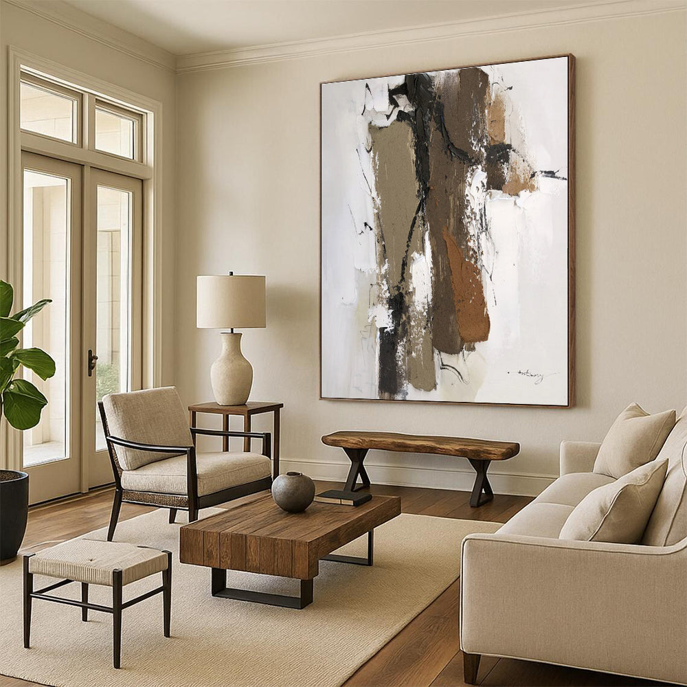 Oversized Custom Hand-Painted Abstract Painting for Home Library Study Nook Wall
