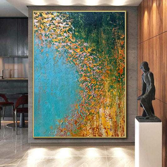 Custom Grand Abstract Grid Art - Hand-Painted Acrylic for Modern Office Atriums
