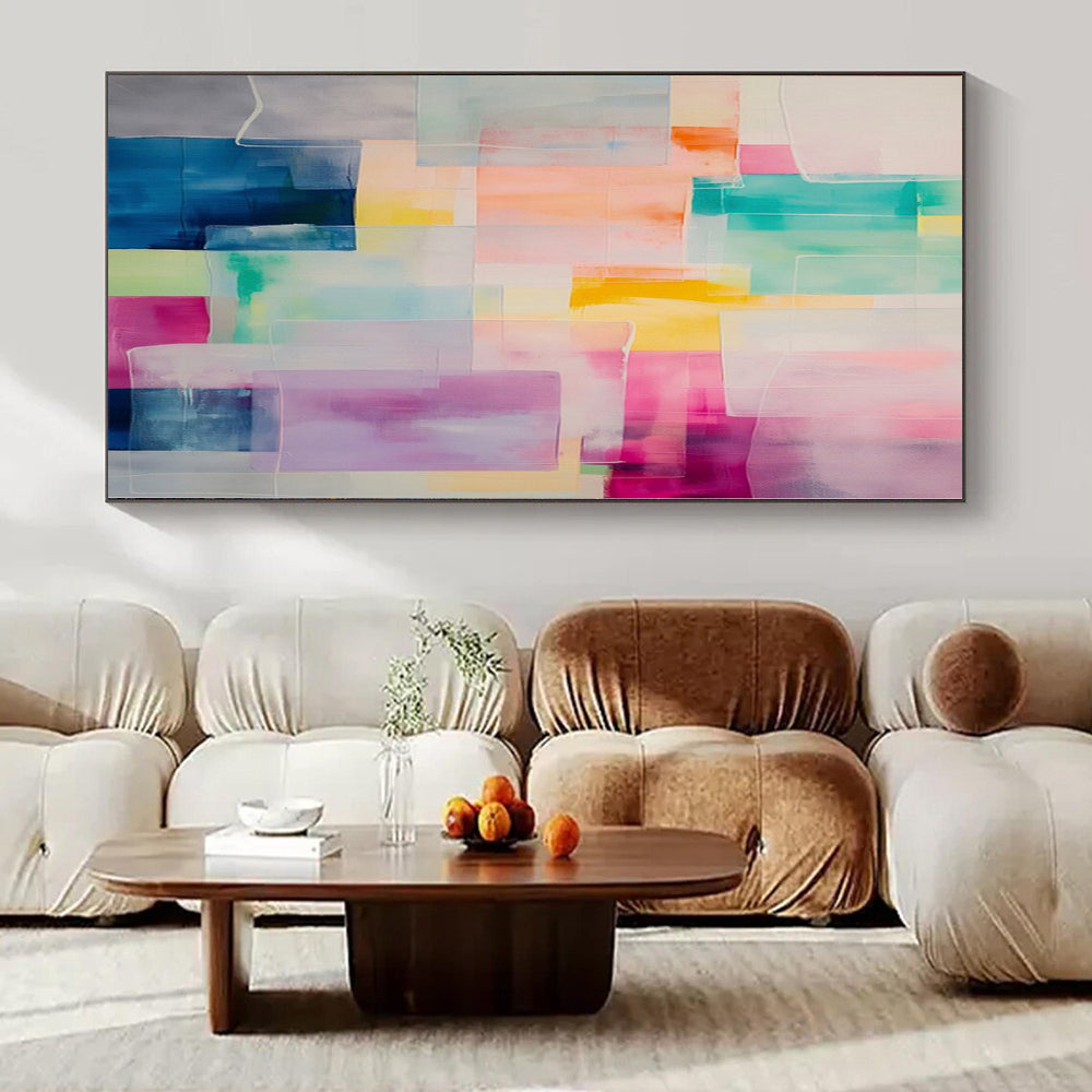 Oversized Hand-Painted Modern Abstract Mural for Dining Room Outdoor Dining Areas