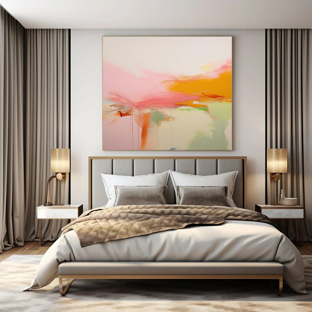 Large Hand-Painted Contemporary Abstract Wall Art for Dining Room Behind China Cabinets