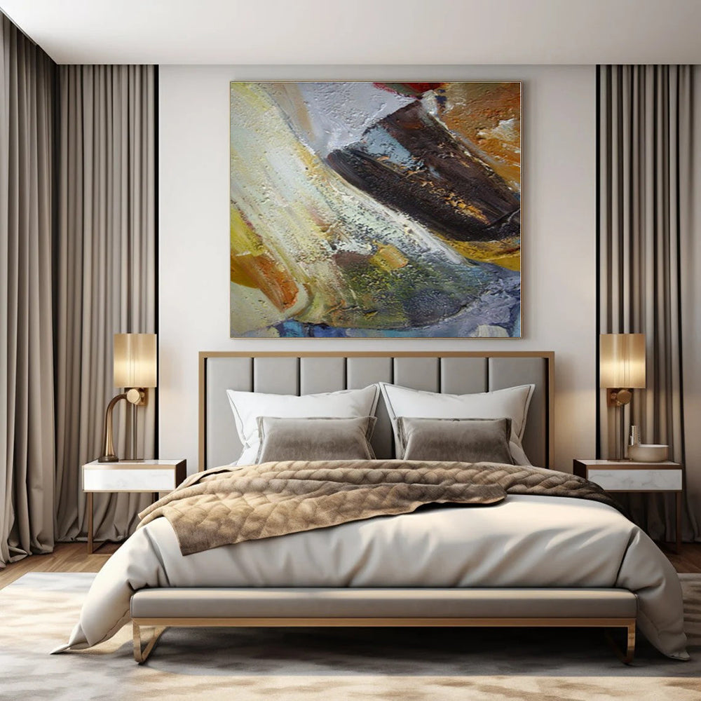 Large-Scale Hand-Painted Abstract Mural for Living Room and Hallway
