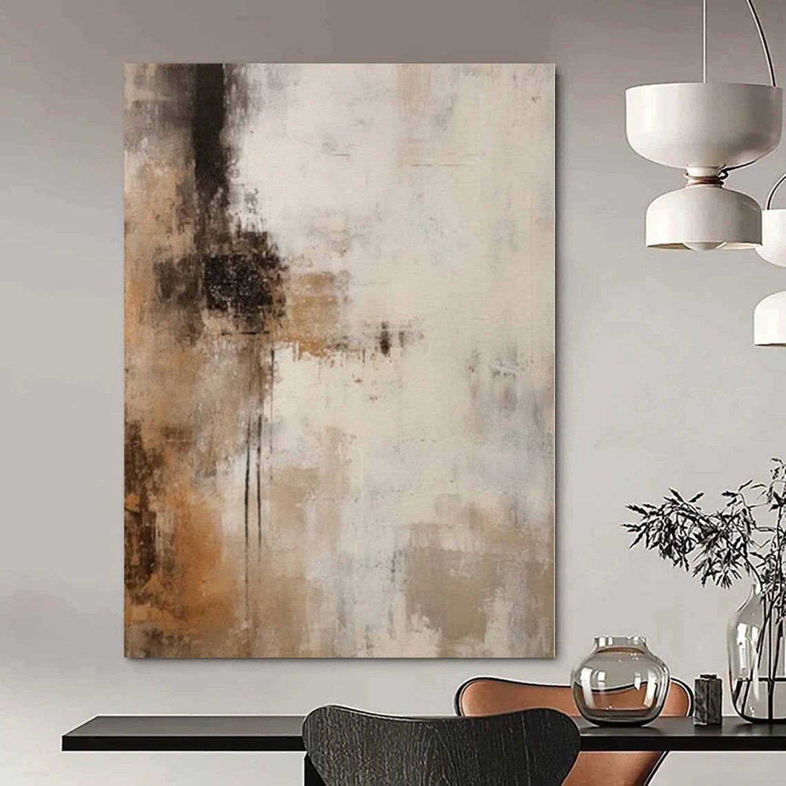 Zen Garden-Inspired Hand-Painted Abstract Canvas for Serene Dining Rooms