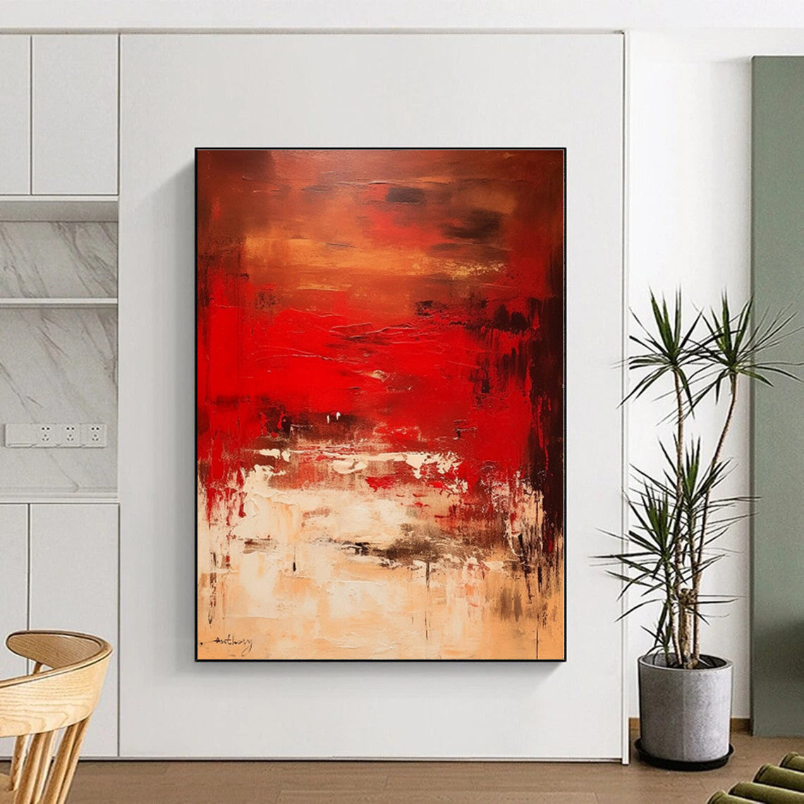 Custom Large-Scale Hand-Painted Abstract Canvas for Family Room Focal Wall