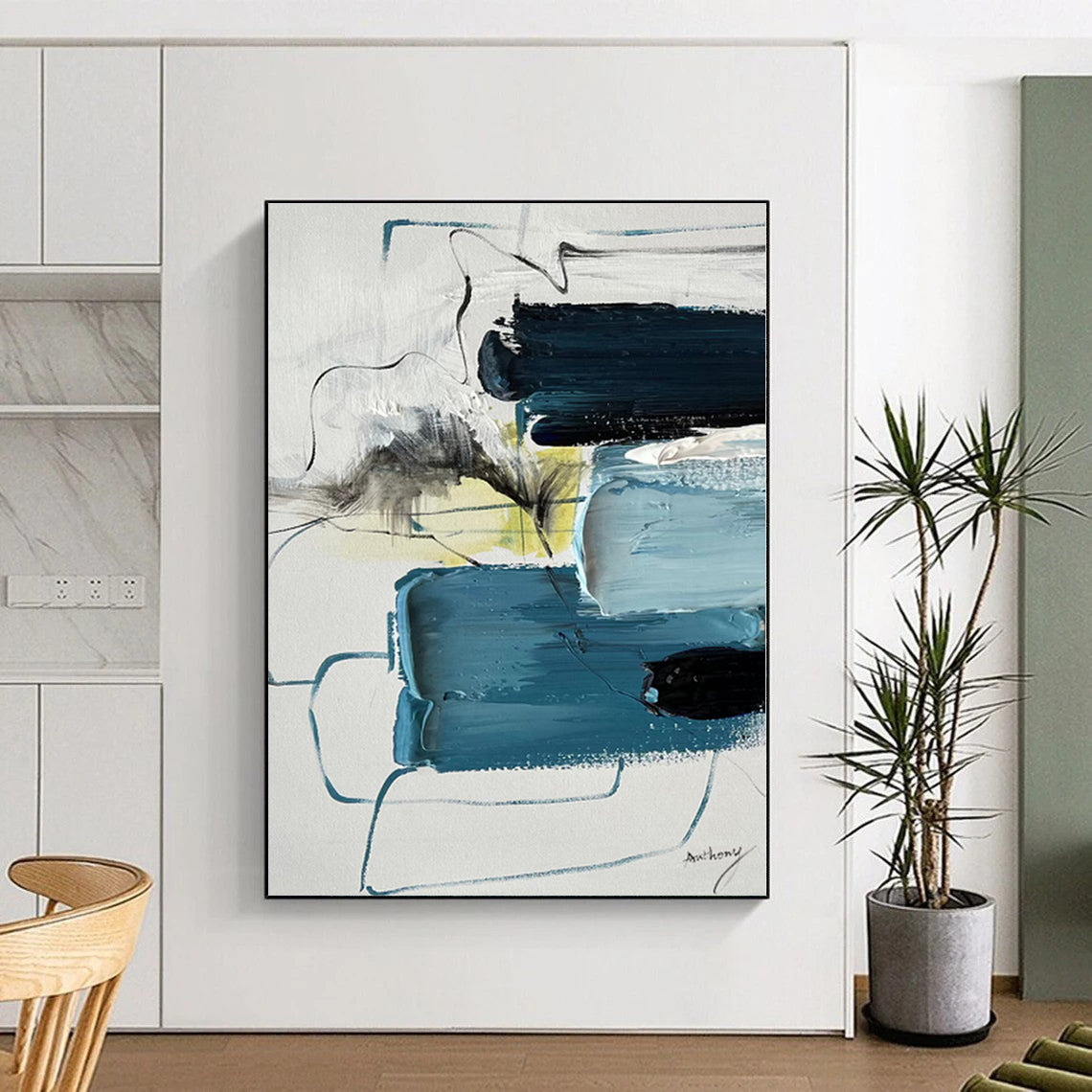 Custom Giant Hand-Painted Abstract Painting for Master Bedroom Accent Wall