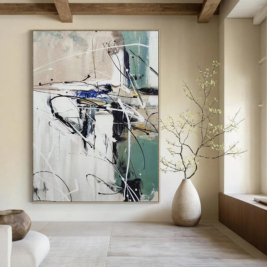Monumental Abstract Painting for Powder Room Interiors - Custom Resin on Linen