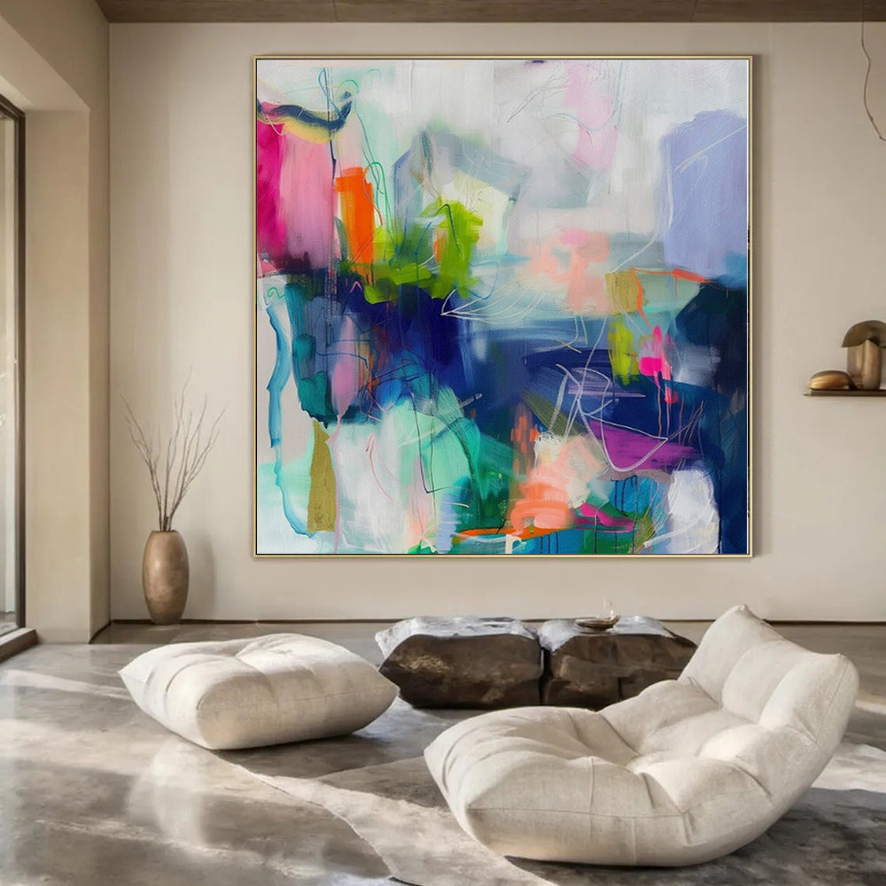 Giant Hand-Painted Contemporary Abstract Painting for Dining Room Breakfast Nooks