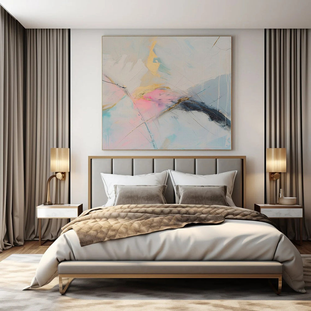 Extra-Vast Hand-Painted Modern Abstract Art for Dining Room Behind Dining Benches