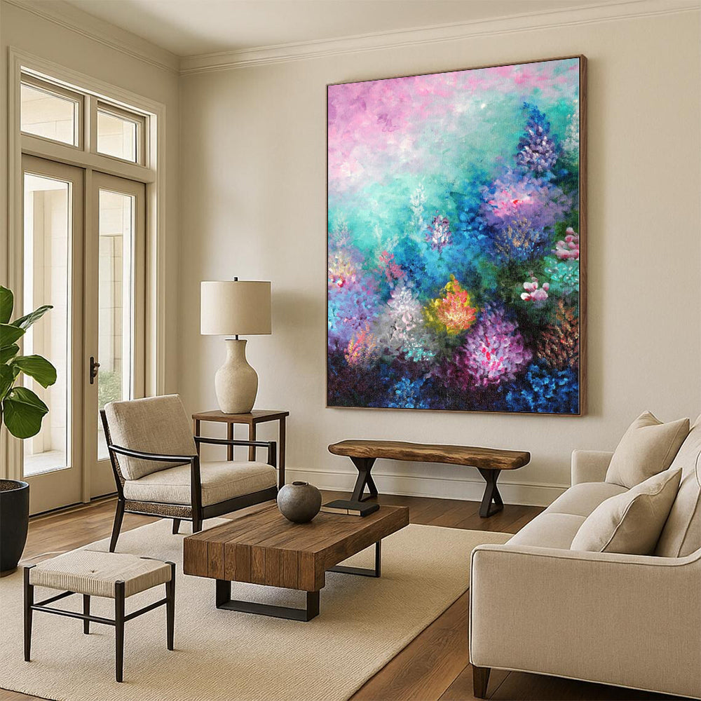 Immense Geometric Abstract Art - Hand-Painted Resin for Tech Startup Reception Areas