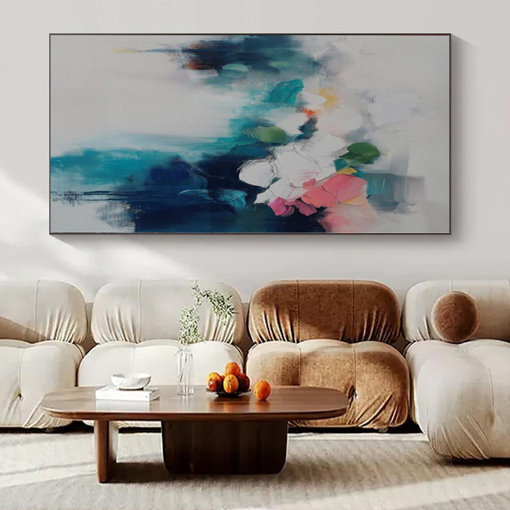 Large-Scale Hand-Painted Contemporary Abstract Canvas for Dining Room Above Sideboard Cabinets