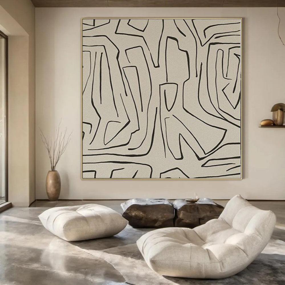Immersive Hand-Painted Contemporary Abstract Mural for Living Room Open Walls