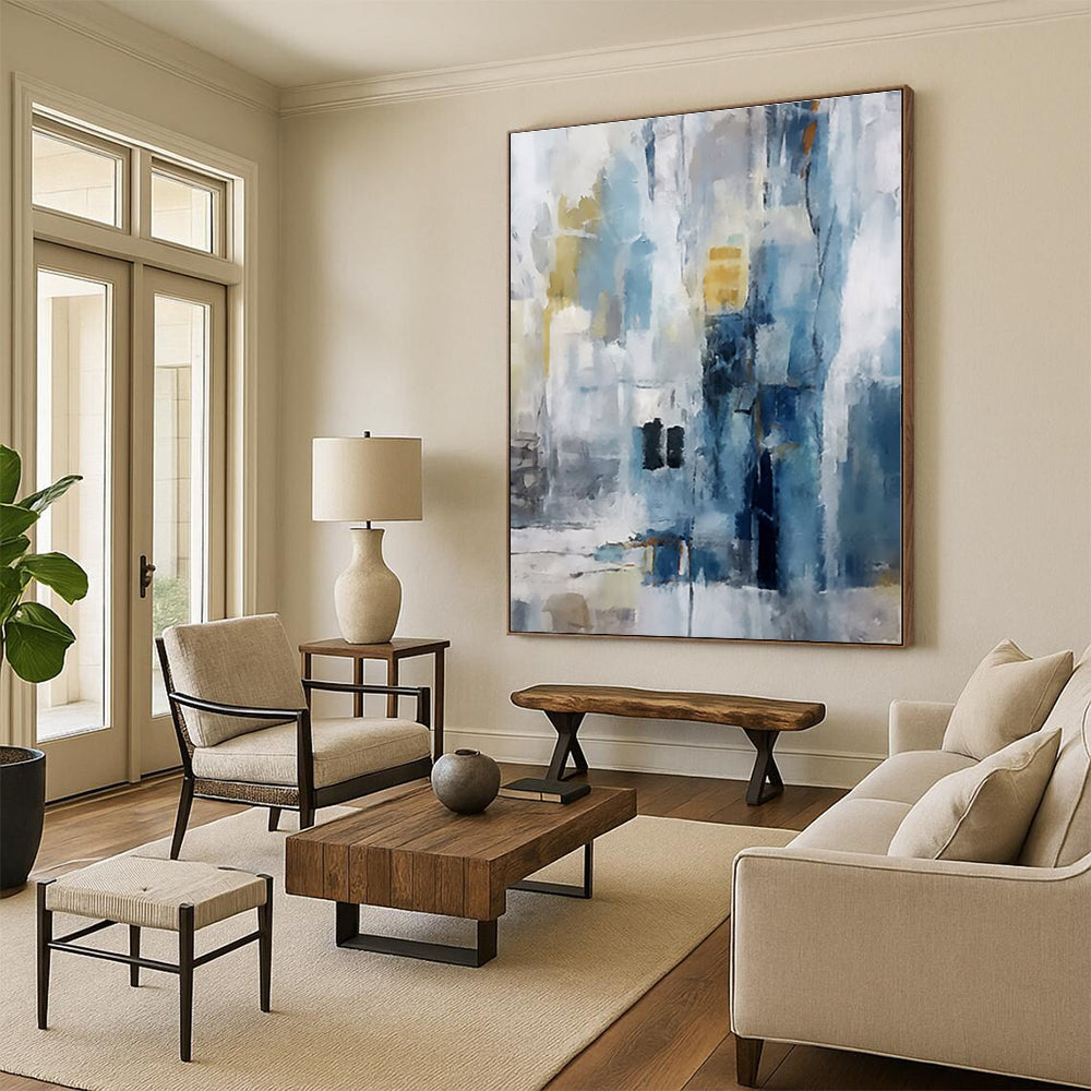 Staggering Hand-Painted Abstract Art for Basement Home Theater Feature Wall