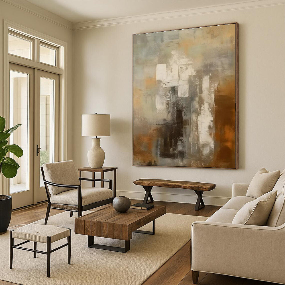 Tailored Large-Format Hand-Painted Abstract Canvas for Family Room Fireside Wall LargeART0602